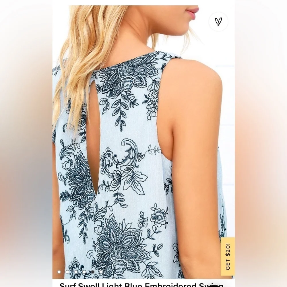 Lulu's SURF SWELL BLUE EMBROIDERED Mini SWING DRESS
